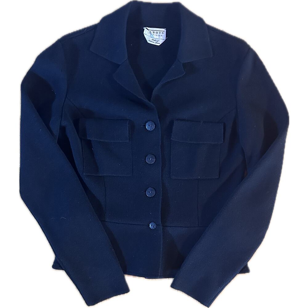 Talbots Collection Merino Wool Jacket Unisex Black Elegant‎ Pockets Italy Made